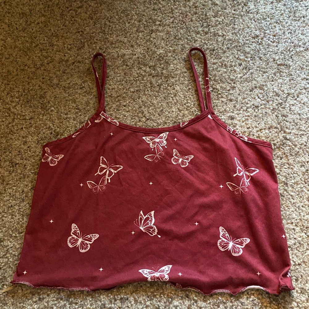 Butterfly Print Burgundy Cami Top